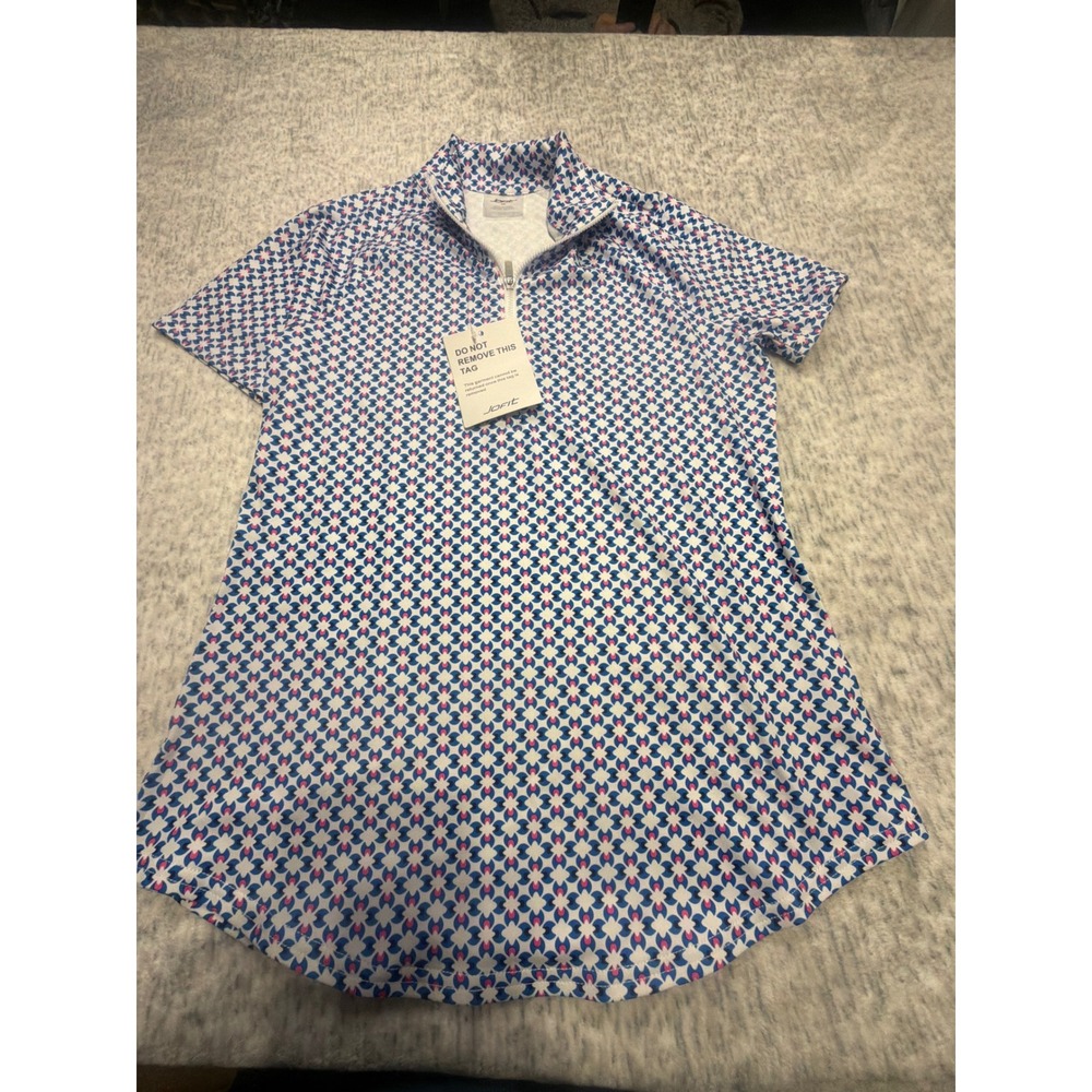 Jofit‎ Womens Golf Polo Shirt Short Sleeve XS Blue White Pink Geometric NWT